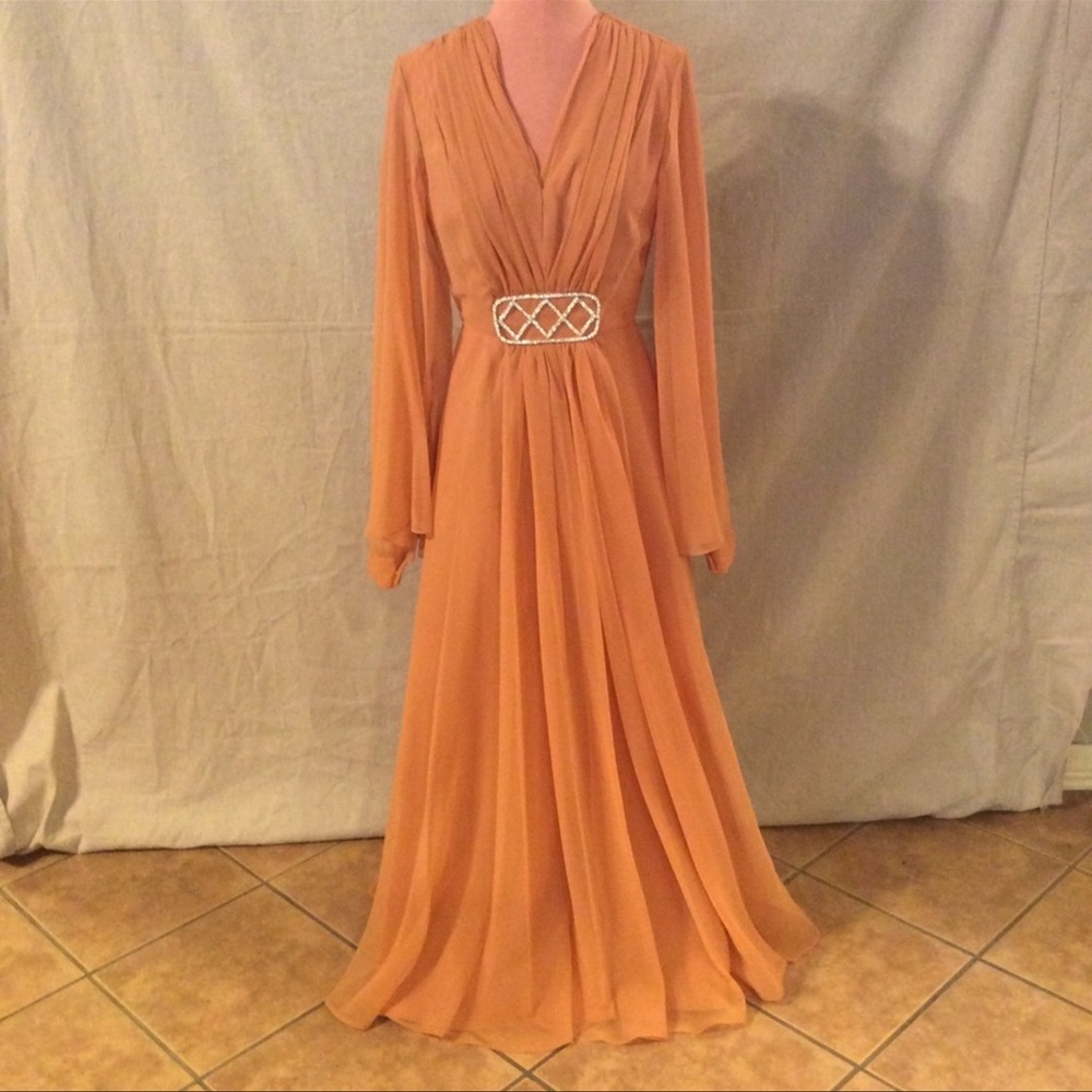 Vintage Terra Cotta big sleeve Chiffon Dress